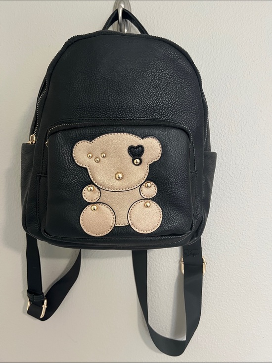 Handbags - Black Mini Backpack with Gold Teddy Accent